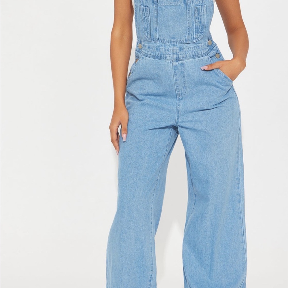 Wide Leg Overall- Medium Wash